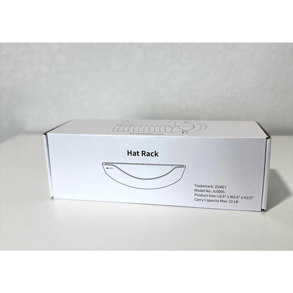 Zukey White Plastic Wall Hat Rack Up to 20 Ball Caps 22LB Max - NEW